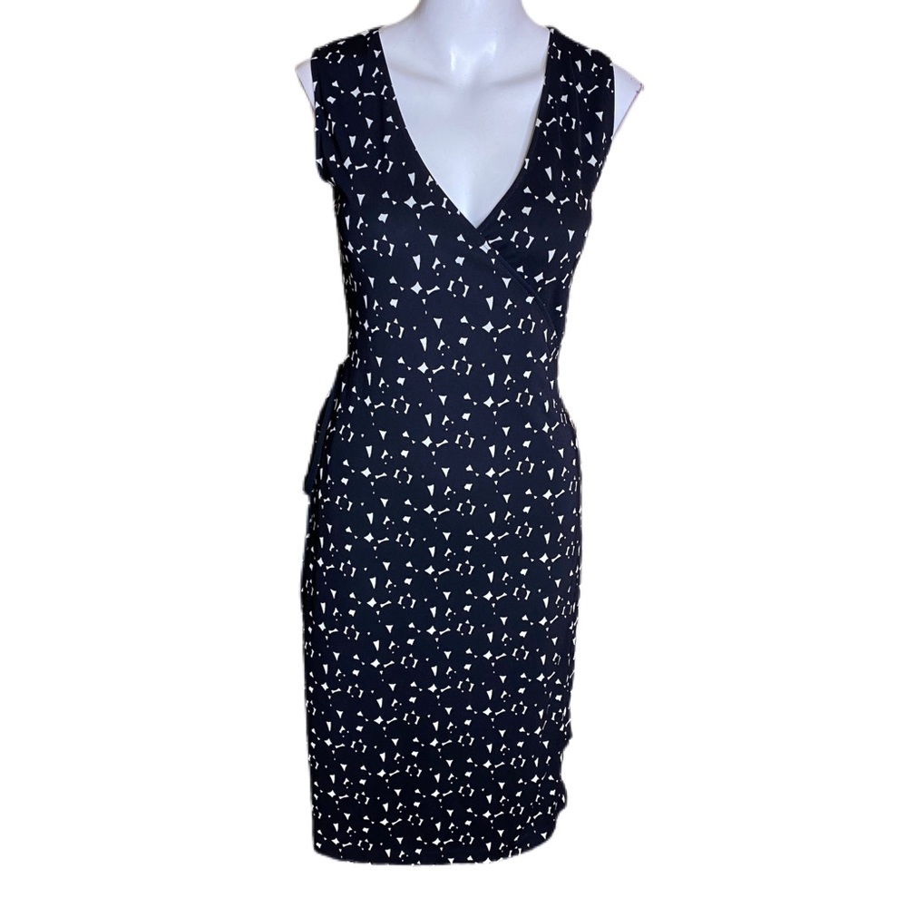 Kenneth Cole Black and White Geo Wrap Dress Size S